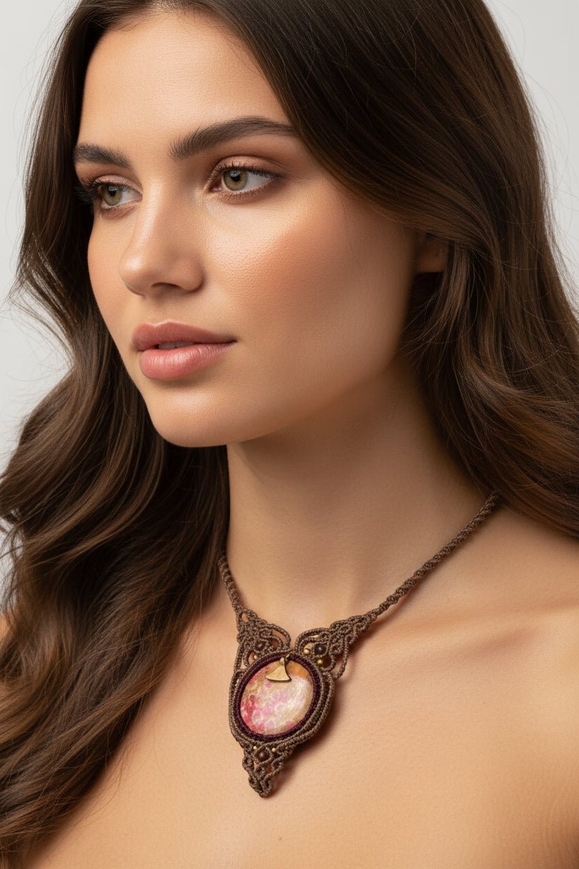 Collar "Evolución Ancestral" macramé y coral fósil - My Cuqui Shop