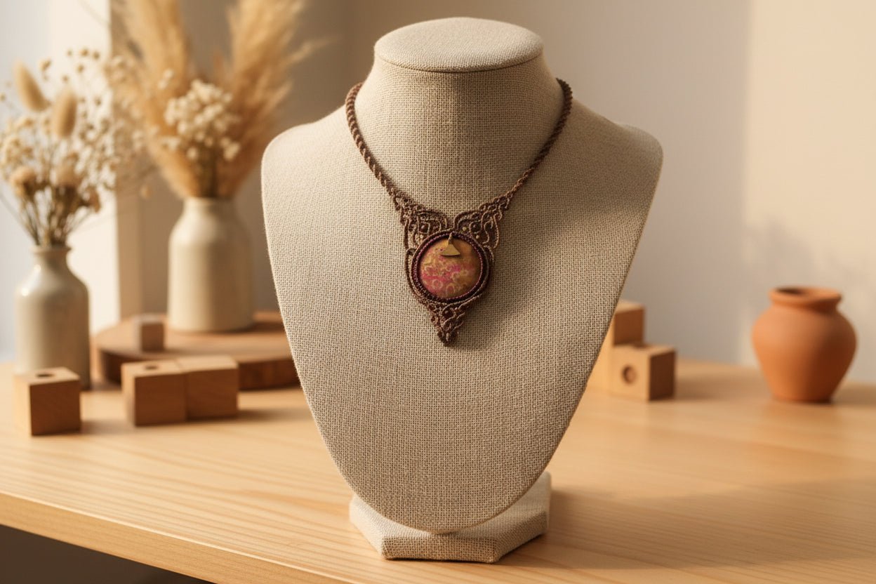 Collar "Evolución Ancestral" macramé y coral fósil - My Cuqui Shop