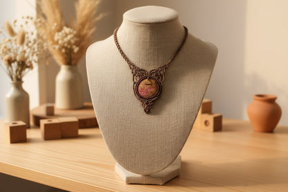Collar "Evolución Ancestral" macramé y coral fósil - My Cuqui Shop