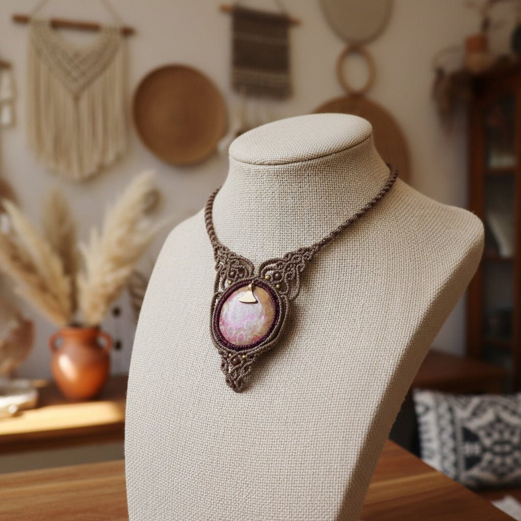 Collar "Evolución Ancestral" macramé y coral fósil - My Cuqui Shop