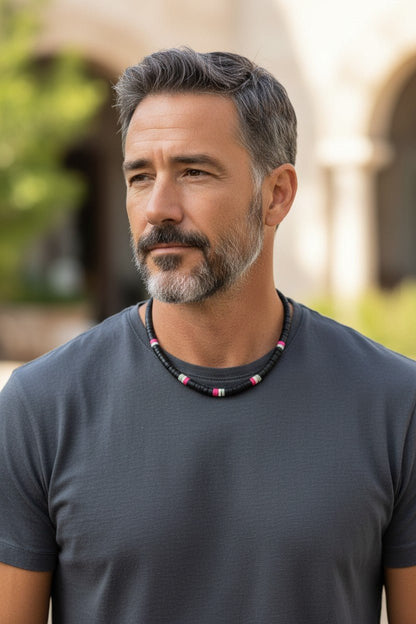 Collar Gargantilla de Hombre - Cuentas de Cerámica Negra con Detalles de Color - My Cuqui Shop