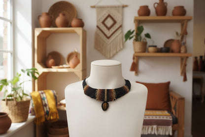 Collar Gargantilla "Ojo de Tigre Místico" en Macramé Artesanal - My Cuqui Shop #