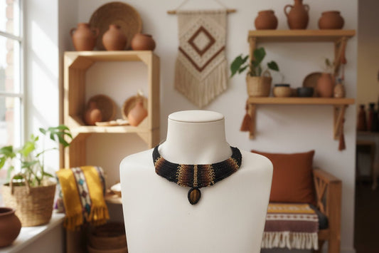 Collar Gargantilla "Ojo de Tigre Místico" en Macramé Artesanal - My Cuqui Shop #