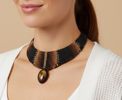 Collar Gargantilla "Ojo de Tigre Místico" en Macramé Artesanal - My Cuqui Shop #