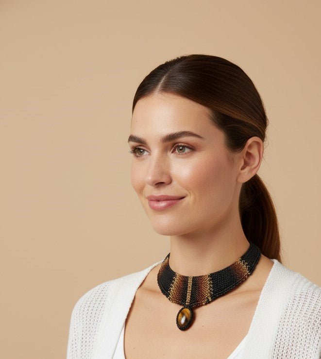 Collar Gargantilla "Ojo de Tigre Místico" en Macramé Artesanal - My Cuqui Shop #