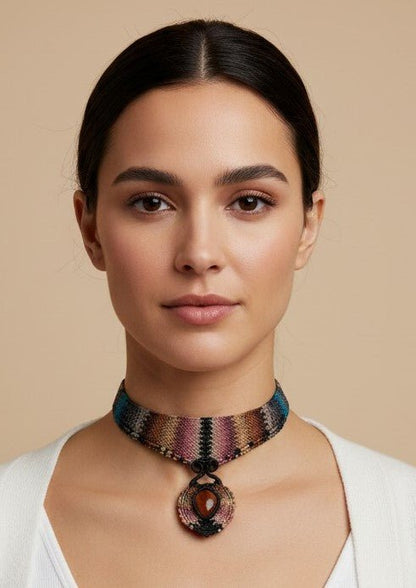 Collar Gargantilla "Ojo de Tigre Místico" en Macramé Multicolor - My Cuqui Shop