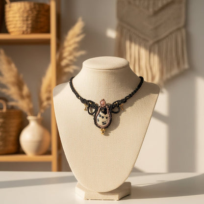 Collar "Manchas de Felicidad": Jaspe Dálmata & Macramé Bohemio - My Cuqui Shop #