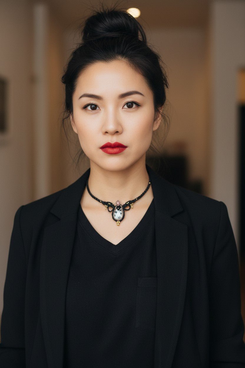 Collar "Manchas de Felicidad": Jaspe Dálmata & Macramé Bohemio - My Cuqui Shop #