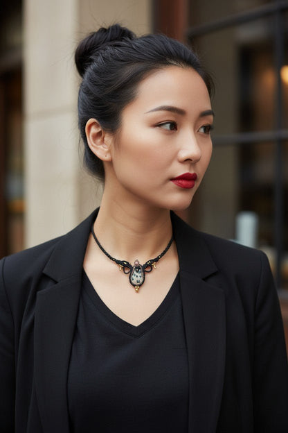 Collar "Manchas de Felicidad": Jaspe Dálmata & Macramé Bohemio - My Cuqui Shop #