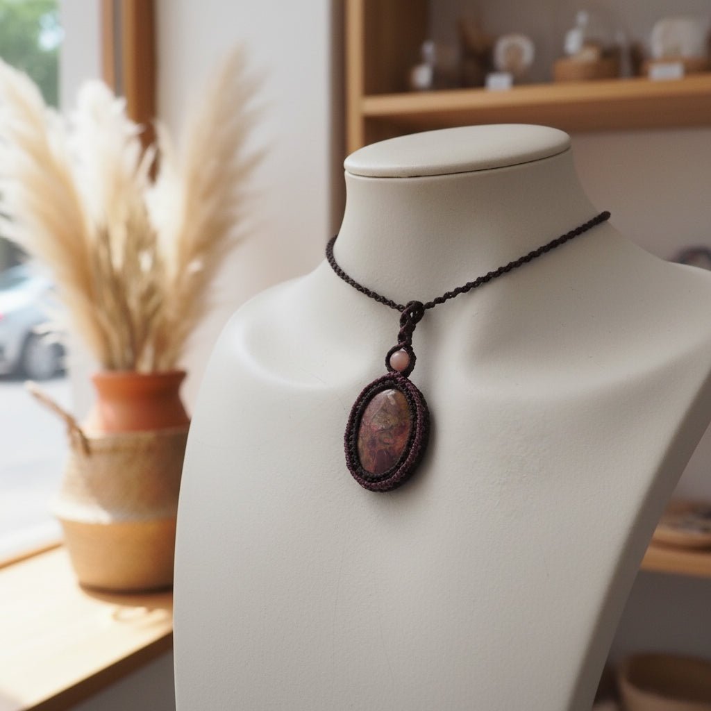 Collar Rústico "Metamorfosis Natural": Micro-Macramé & Jaspe Mariposa - My Cuqui Shop #