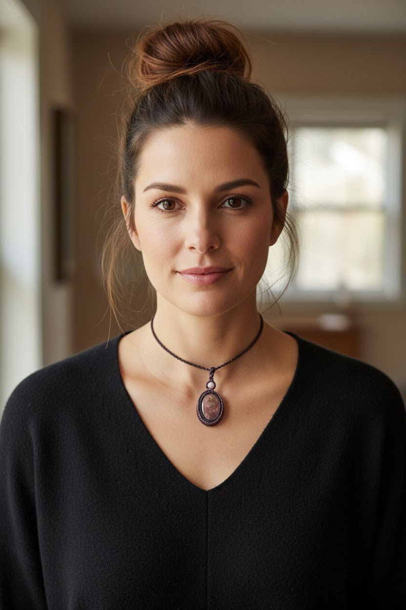 Collar Rústico "Metamorfosis Natural": Micro-Macramé & Jaspe Mariposa - My Cuqui Shop #