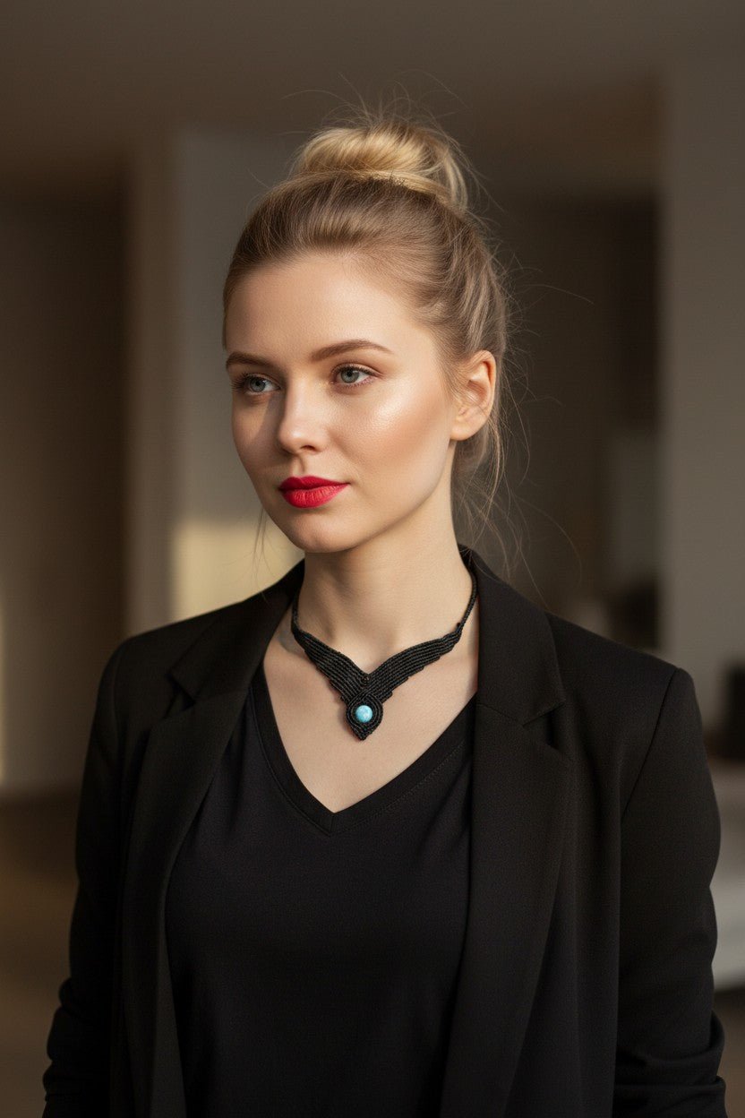 Collar "Serenidad Marina": Gargantilla de Macramé con Aguamarina Genuina (8 mm) - My Cuqui Shop #