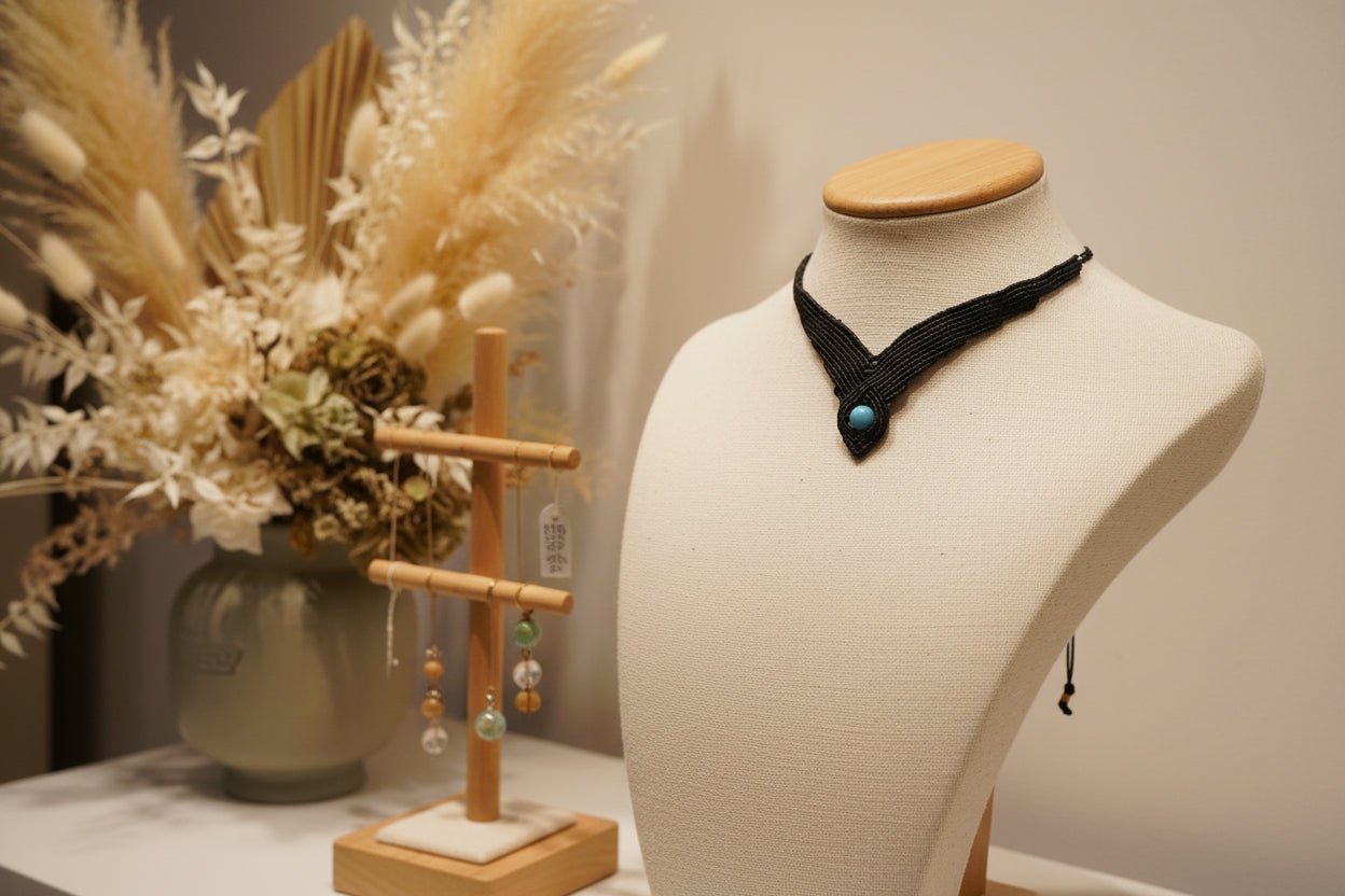 Collar "Serenidad Marina": Gargantilla de Macramé con Aguamarina Genuina (8 mm) - My Cuqui Shop #