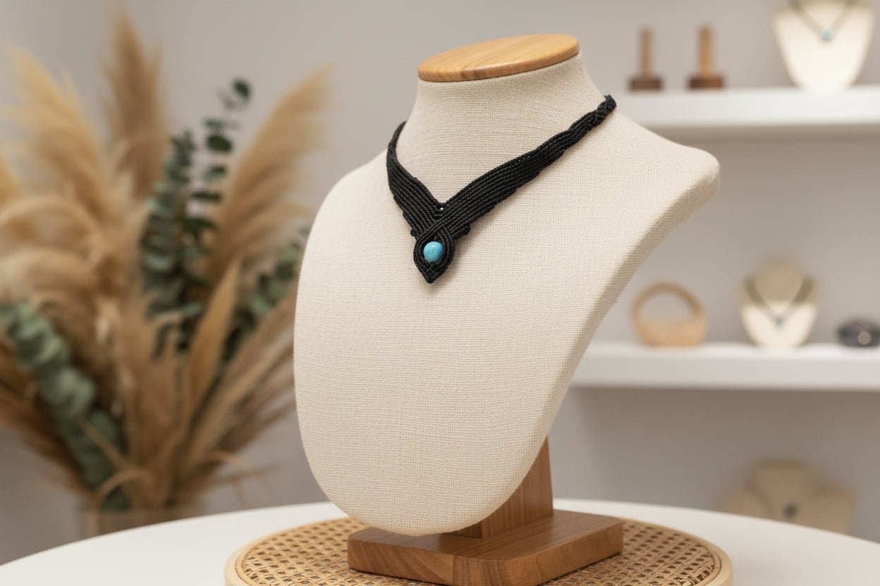 Collar "Serenidad Marina": Gargantilla de Macramé con Aguamarina Genuina (8 mm) - My Cuqui Shop #