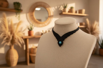 Collar "Serenidad Marina": Gargantilla de Macramé con Aguamarina Genuina (8 mm) - My Cuqui Shop #