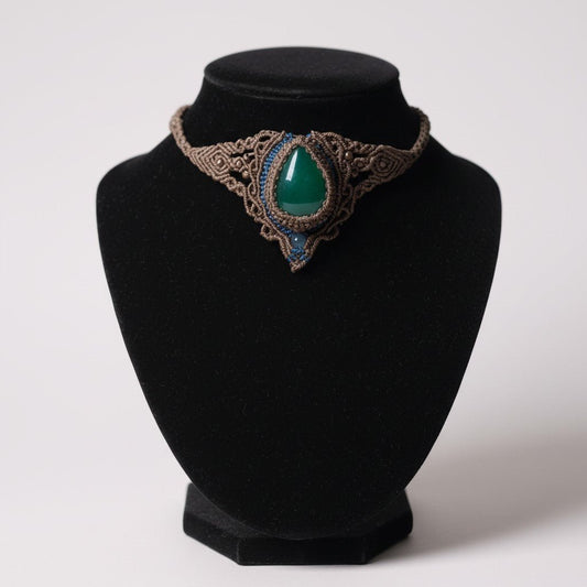 Collar/Choker de Micromacramé con Ágata Verde y Aguamarina: Armonía y Comunicación - My Cuqui Shop #