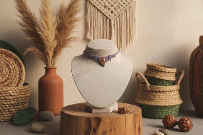 Collar/Choker Violeta con Gota de Piedra del Sol y Detalles en Acero Inoxidable Dorado - My Cuqui Shop #