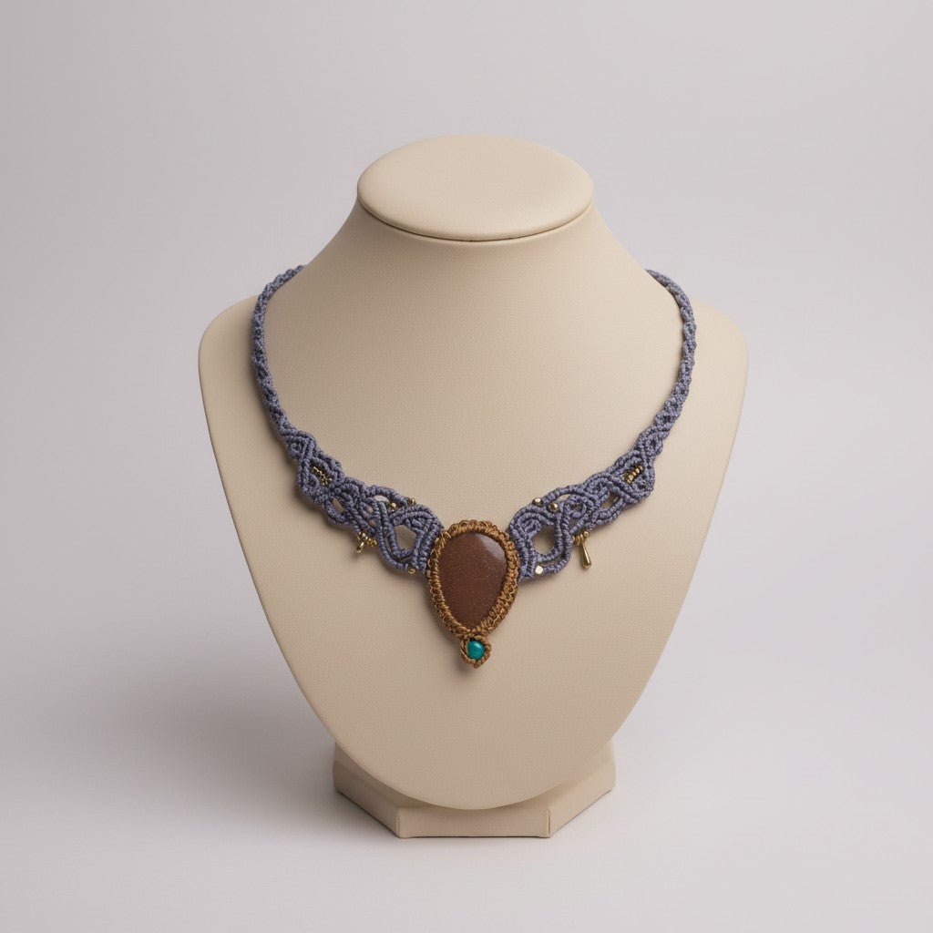 Collar/Choker Violeta con Gota de Piedra del Sol y Detalles en Acero Inoxidable Dorado - My Cuqui Shop #