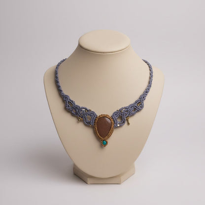 Collar/Choker Violeta con Gota de Piedra del Sol y Detalles en Acero Inoxidable Dorado - My Cuqui Shop #