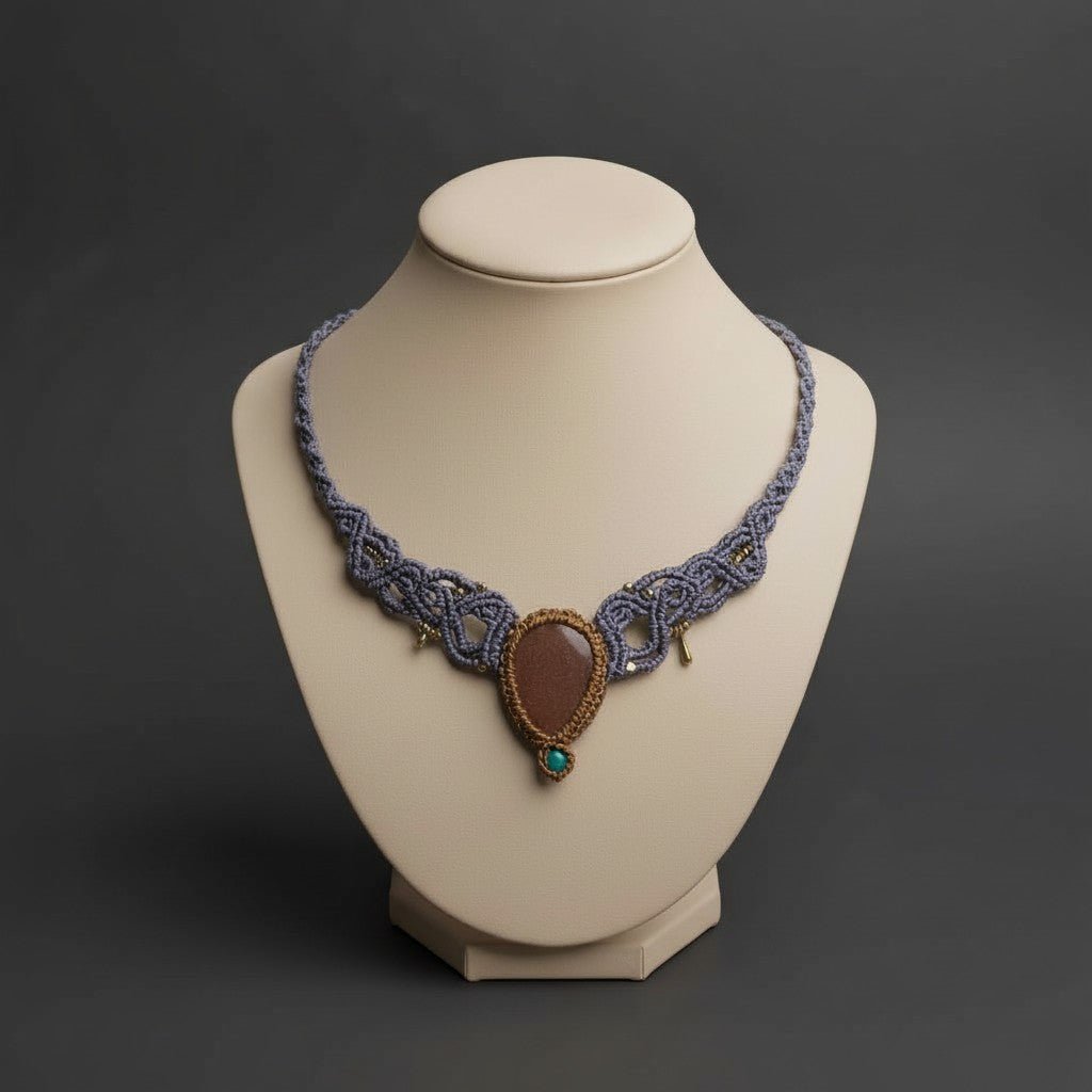 Collar/Choker Violeta con Gota de Piedra del Sol y Detalles en Acero Inoxidable Dorado - My Cuqui Shop #