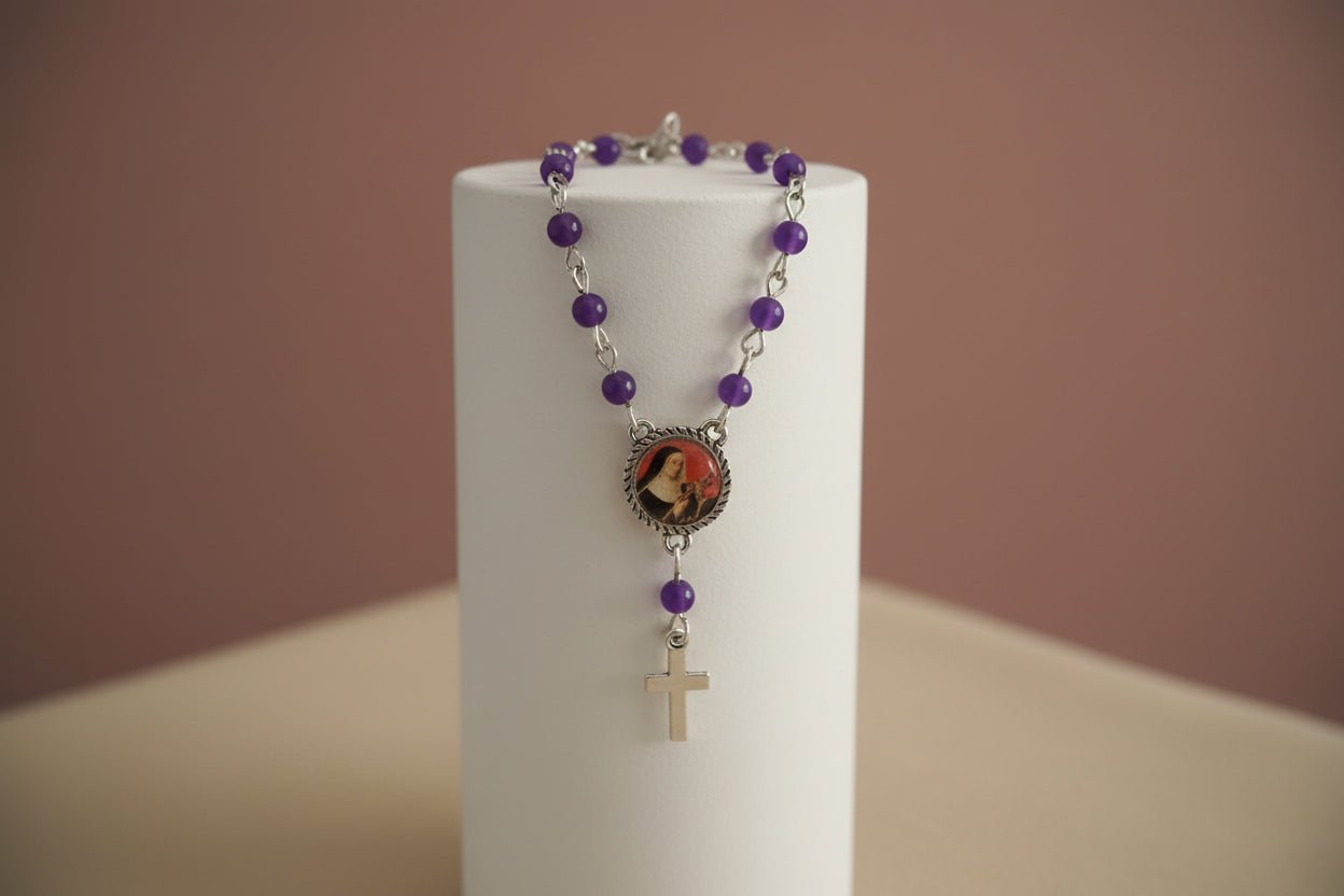 Decenario Santa Rita de Casia - cuentas de amatistas - cuquis - My Cuqui Shop