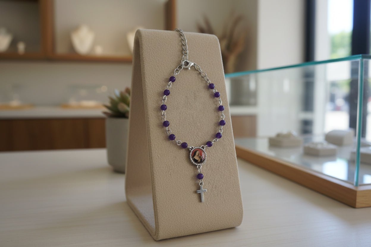 Decenario Santa Rita de Casia - cuentas de amatistas - cuquis - My Cuqui Shop