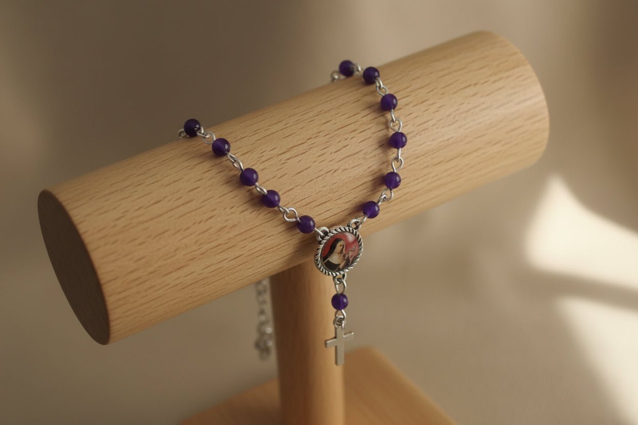 Decenario Santa Rita de Casia - cuentas de amatistas - cuquis - My Cuqui Shop