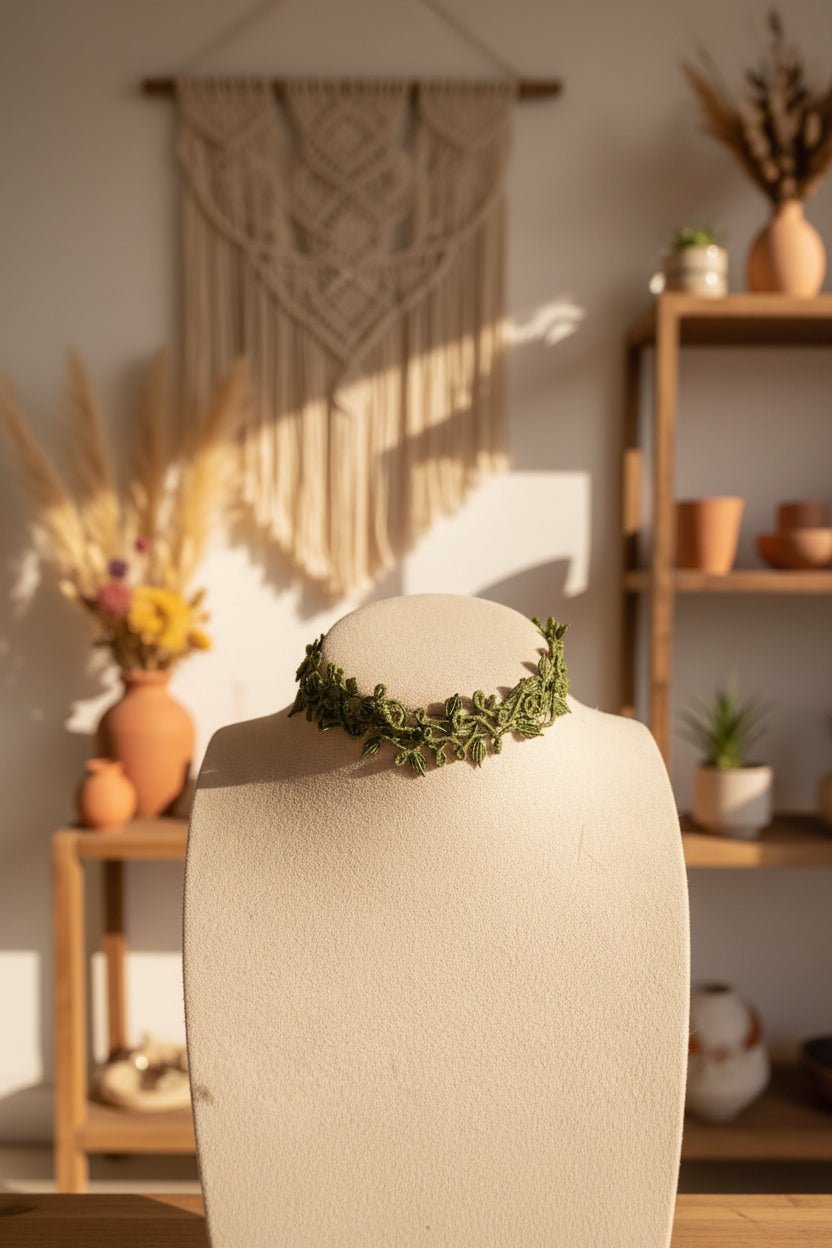 Gargantilla Hiedra "Cuquis" en Macramé Verde Oliva | Joya Artesanal Única - My Cuqui Shop