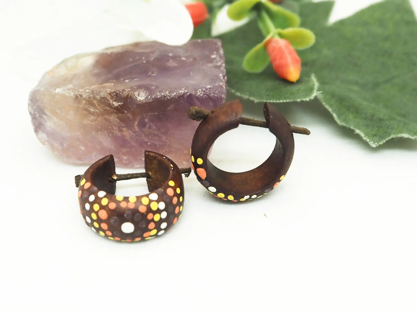 Pendientes Coco Pintados | mandala en color naranja - My Cuqui