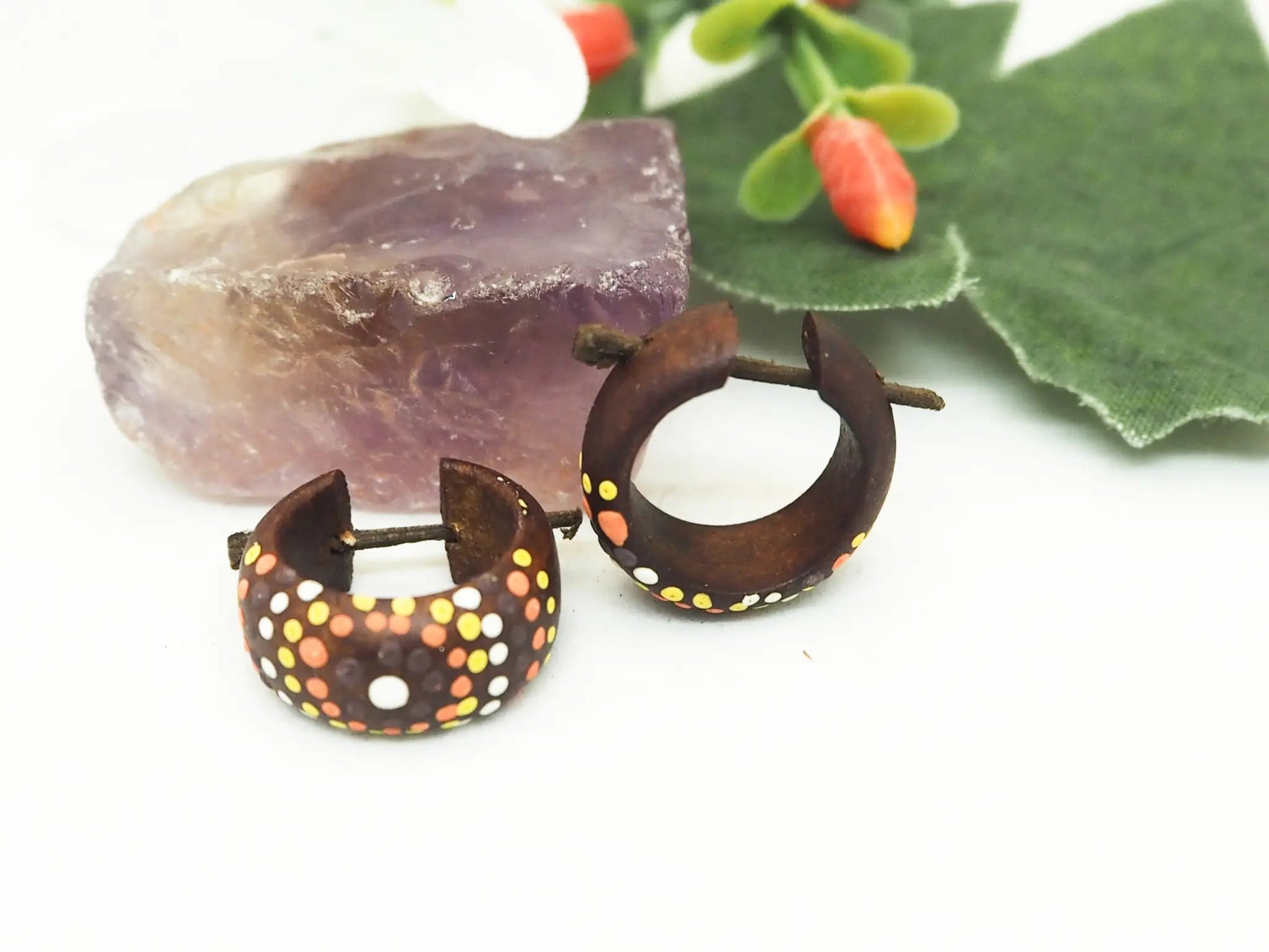 Pendientes Coco Pintados | mandala en color naranja - My Cuqui