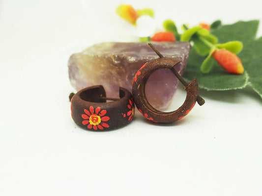 Pendientes de coco | marrones pintados flor - My Cuqui