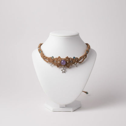 Pieza Única "Estrella Guardiana": Choker de Micromacramé con Amatista y Dijes - My Cuqui Shop #