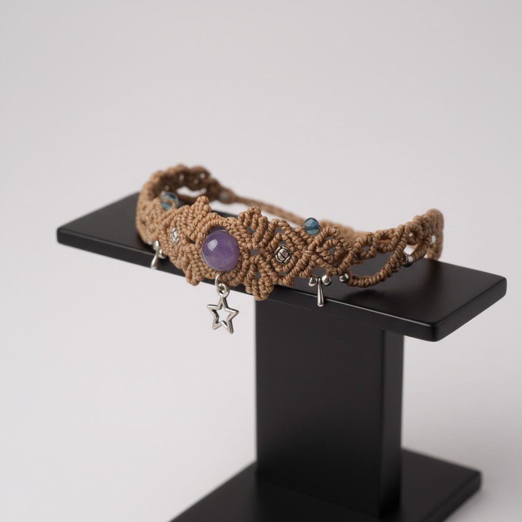 Pieza Única "Estrella Guardiana": Choker de Micromacramé con Amatista y Dijes - My Cuqui Shop #