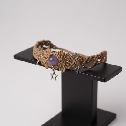 Pieza Única "Estrella Guardiana": Choker de Micromacramé con Amatista y Dijes - My Cuqui Shop #