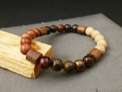 Pulsera de Éxito Orgánico: Ojo de Tigre Dual y Madera Sagrada para el Líder con Visión de Futuro - My Cuqui