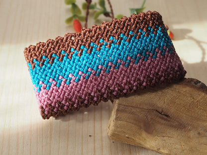 Pulsera macramé ancha - color marrón y azul - My Cuqui