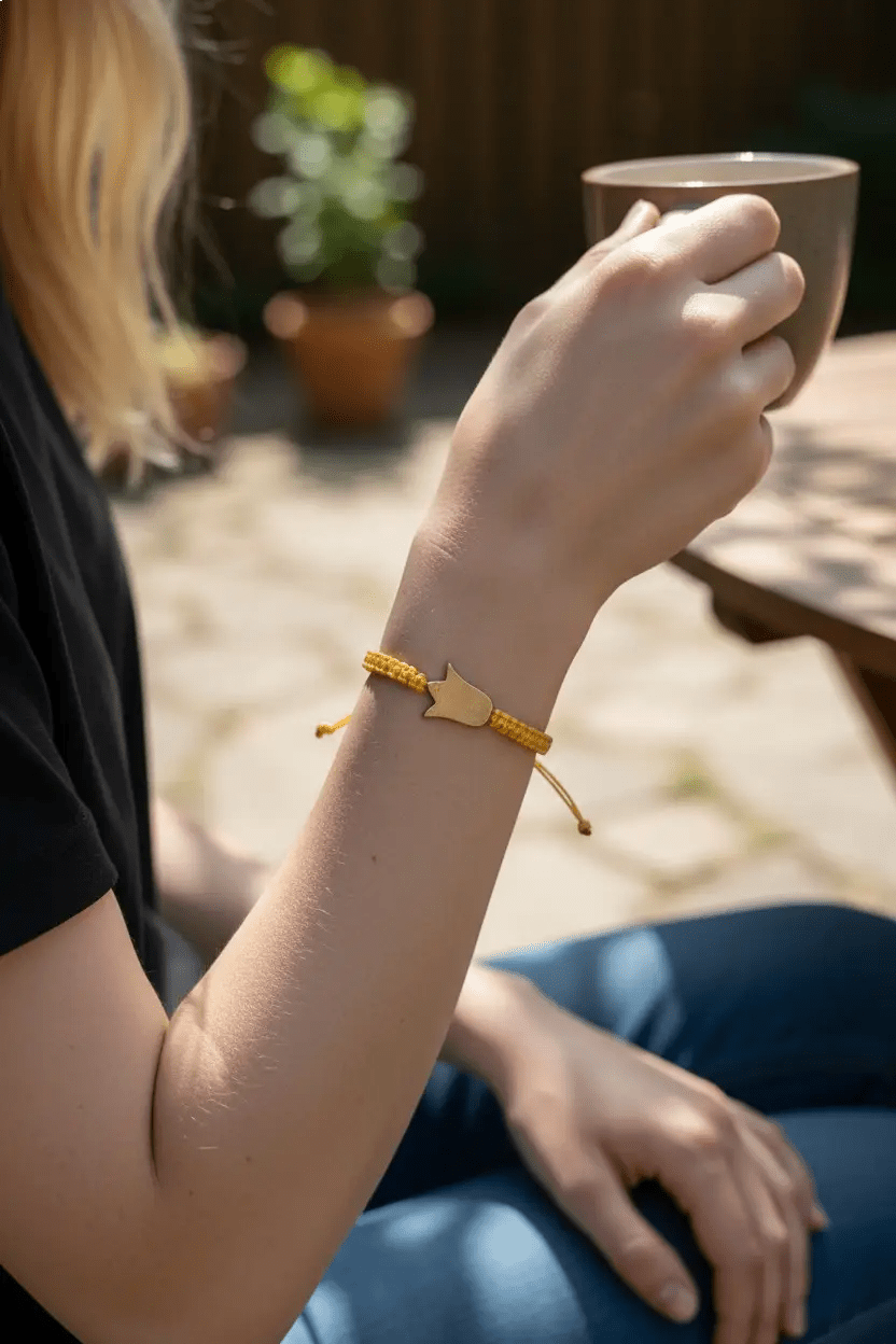 Pulsera "Renacer" de Tulipán Artesanal – Acero Inoxidable y Macramé (6 Colores) - My Cuqui