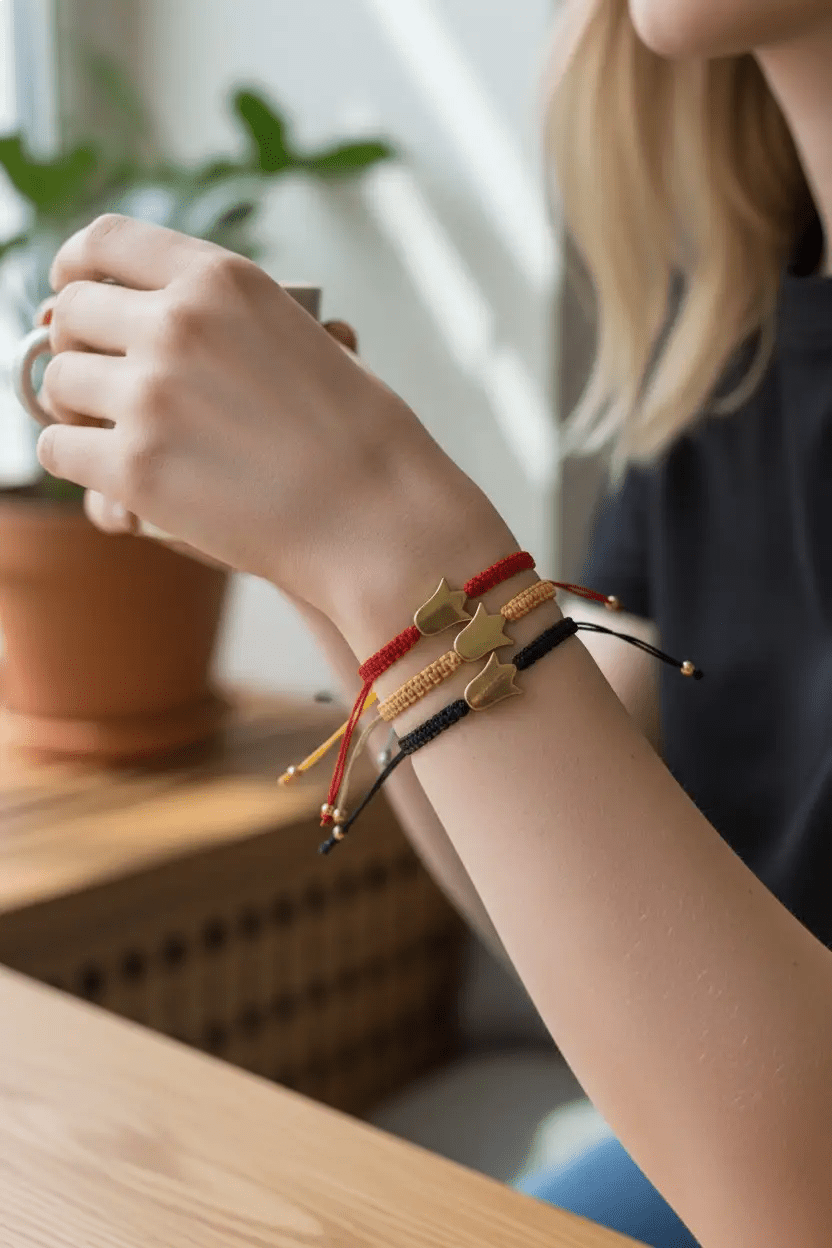 Pulsera "Renacer" de Tulipán Artesanal – Acero Inoxidable y Macramé (6 Colores) - My Cuqui