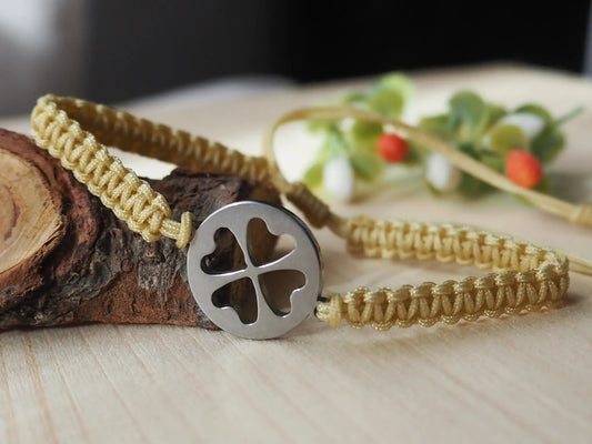 Pulsera Trébol 4 hojas en acero inoxidable - Beige - My Cuqui