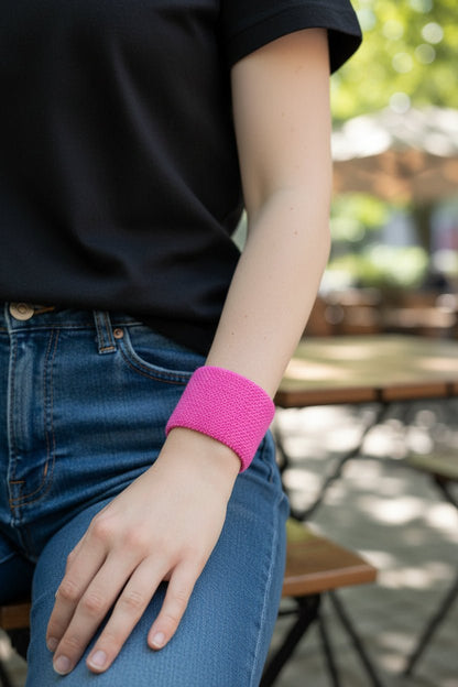 Pulseras Anchas de Macramé Fucsia Neón | Hilo Encerado Vibrante - My Cuqui Shop