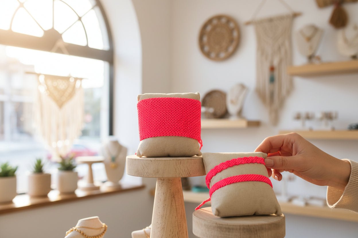 Pulseras Anchas de Macramé Fucsia Neón | Hilo Encerado Vibrante - My Cuqui Shop