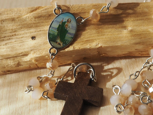 Rosario San Judas Tadeo - cuentas marrón facetadas - My Cuqui